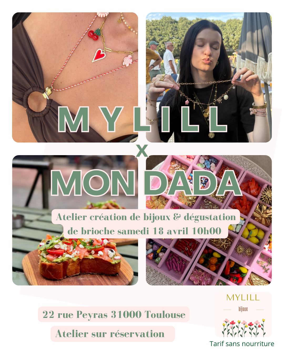 Atelier collier personnalisé avec dégustation de brioche chez Mon Dada (en supplément) le samedi 18 avril 🍞🌸