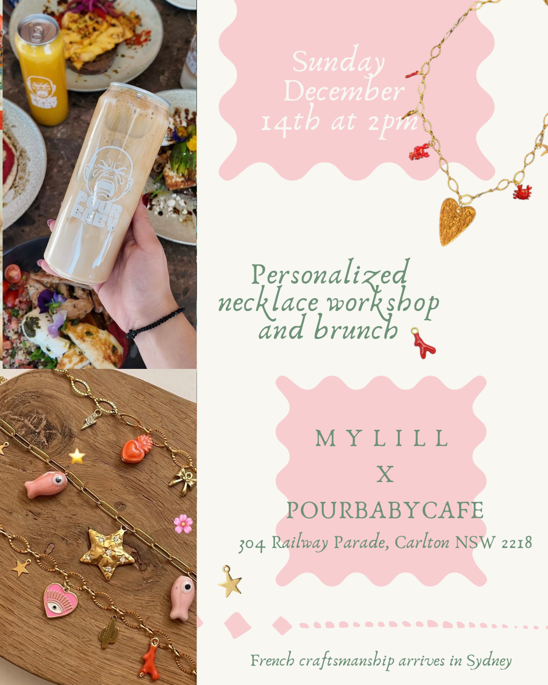 Personalized necklace workshop at Pourbabycafe December 14th 🌸🎀⭐️