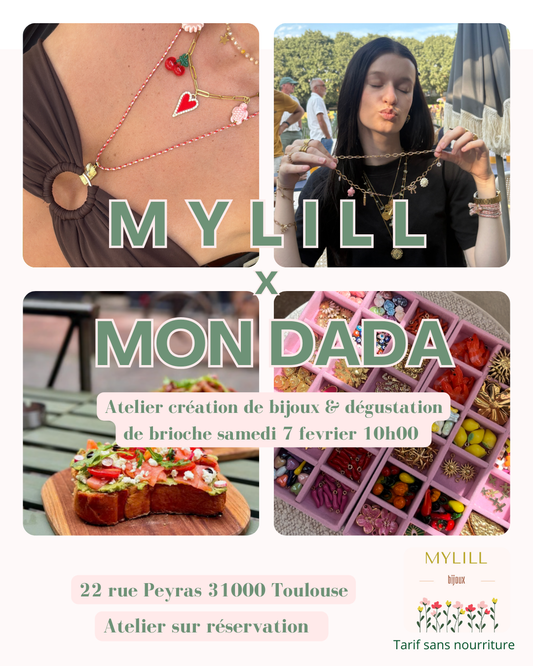 Atelier collier personnalisé avec dégustation de brioche chez Mon Dada (en supplément) le samedi 7 février 🍞🌸