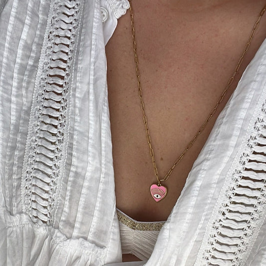 Collier cœur rose