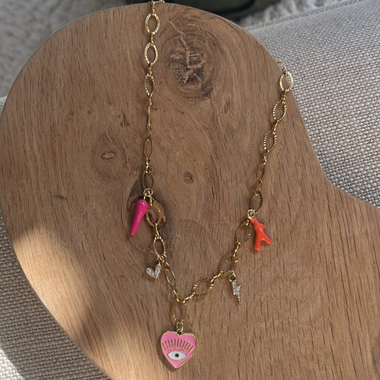 Collier pampilles rose